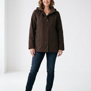 Women's Hooded Utility Jacket in Dark Brown